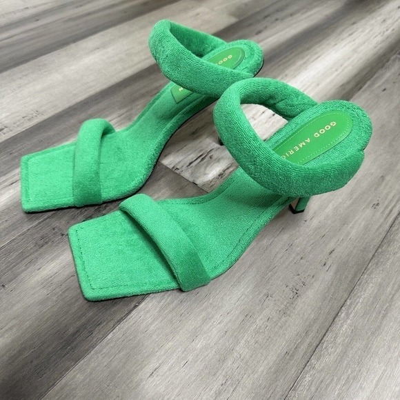New In Box Good American Terry Cloth Square Toe High Heel Women's Green Size 12 - Picture 3 of 7